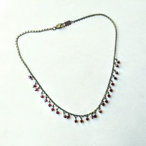 Dark red beads on gunmetal chain necklace